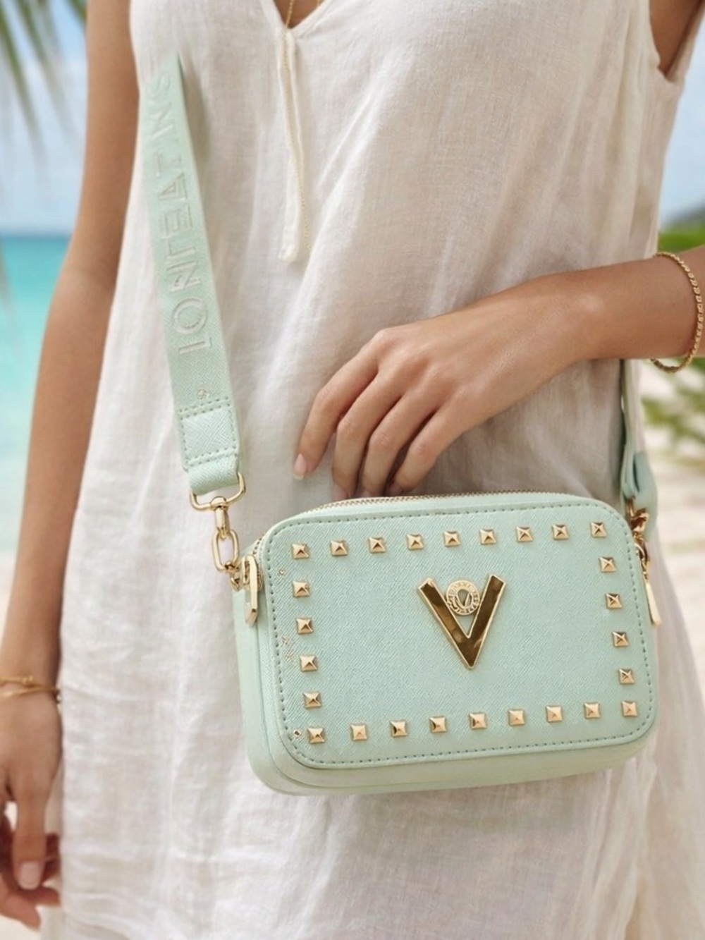 Valentino Orlandi New Italian Designer Mint Green Studded Crossbody NWT